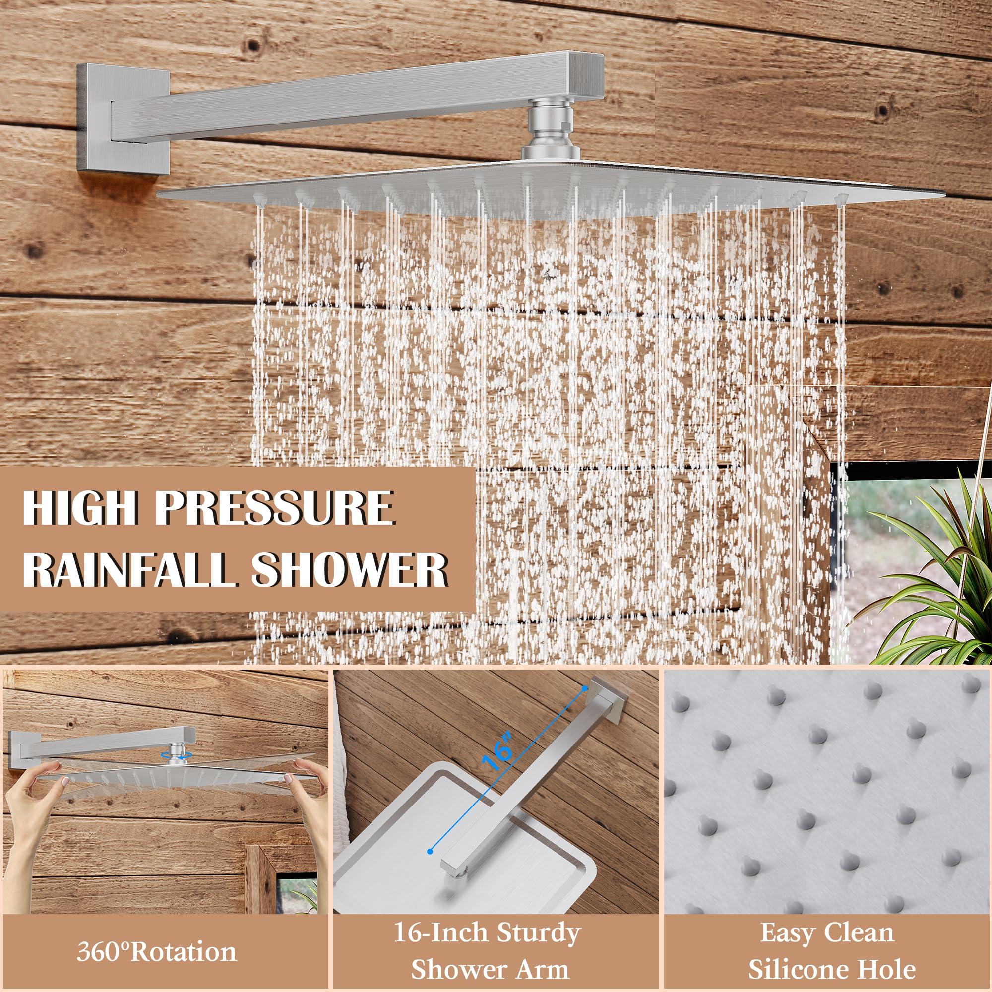 Alesco Shower System, Brushed Nickel Shower Faucet Set with 10-Inch High-Pressure Rainfall Showerheads and Handheld Spray combo, Showerfixture Include Valve and Trim Kit, Brushed Nickel - Image 5