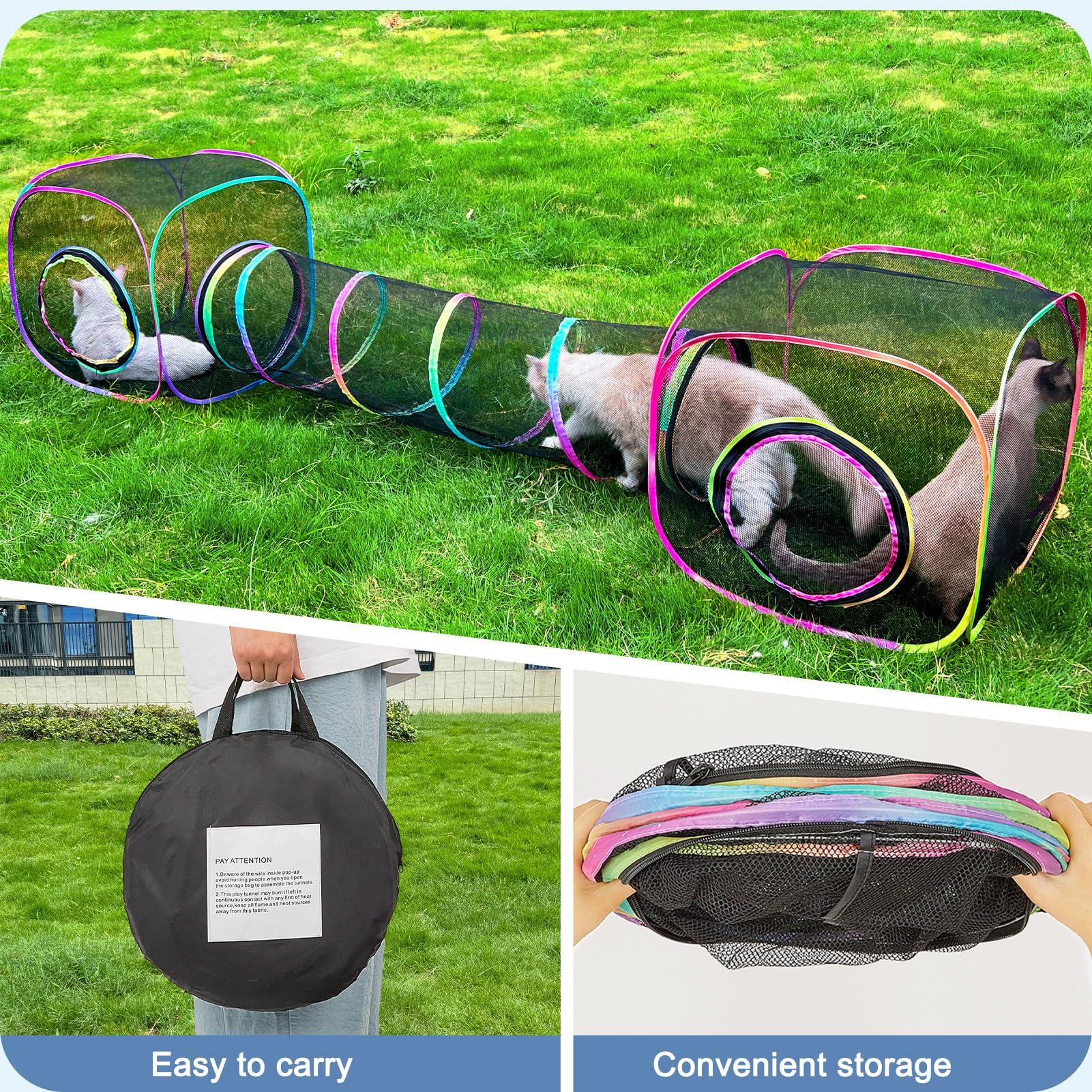 Outdoor Cat Enclosures Portable Cats Tunnel with Carry Bag Breathable Kitty Tent Outdoor with 2 Mouse Toys Outside Cat Enclosure for Indoor Cats (2 Cubes + Run Tunnel) - Image 6
