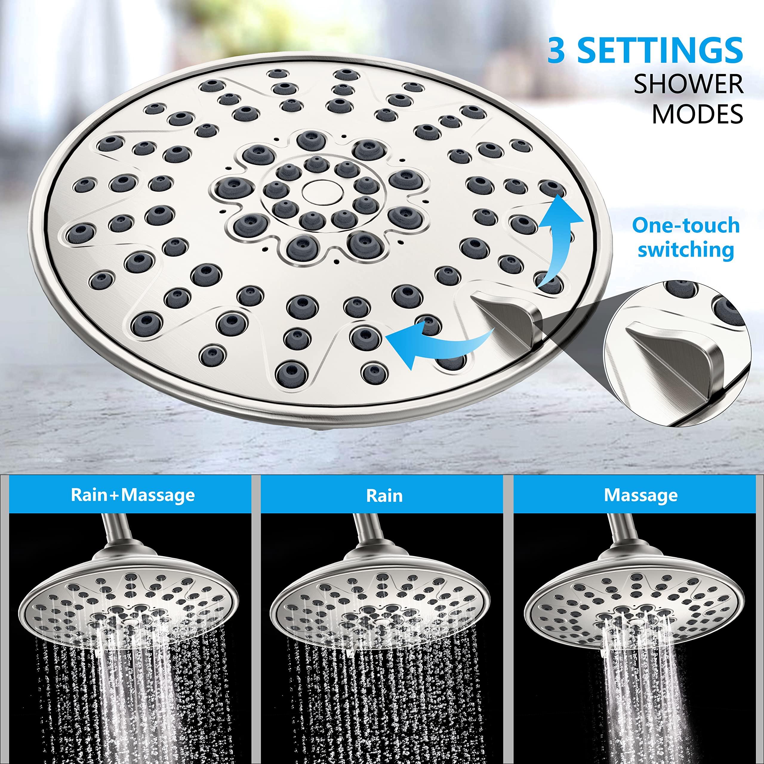 EMBATHER Shower Faucets Sets Complete, with 3 Setting High Pressure Shower Head Combo, Bathroom Wall Mounted Rainfall Shower System Fixtures with 8-Mode Handheld Spray, Brushed Nickel - Image 4