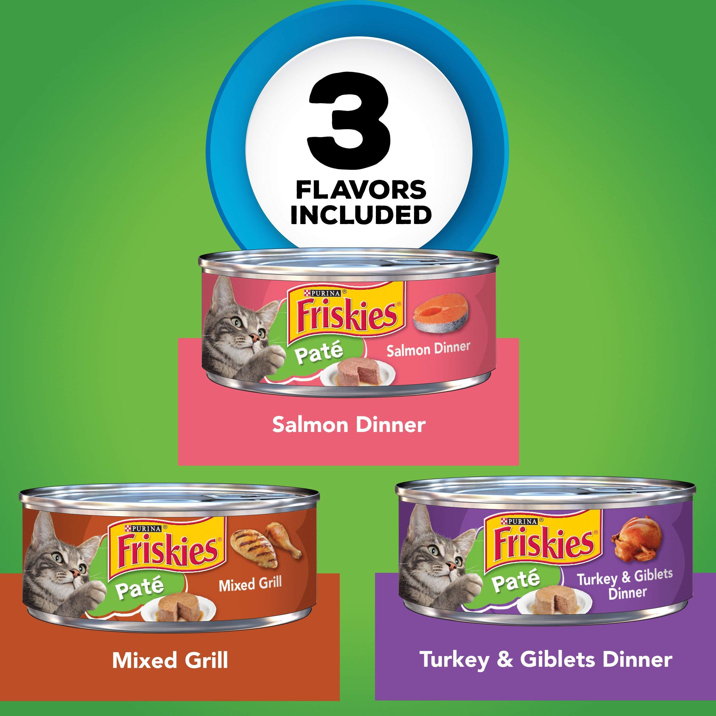 Purina Friskies Wet Cat Food Pate Variety Pack Salmon Dinner, Turkey and Giblets Dinner and Mixed Grill - (2 Packs of 12) 5.5 oz. Cans - Image 3
