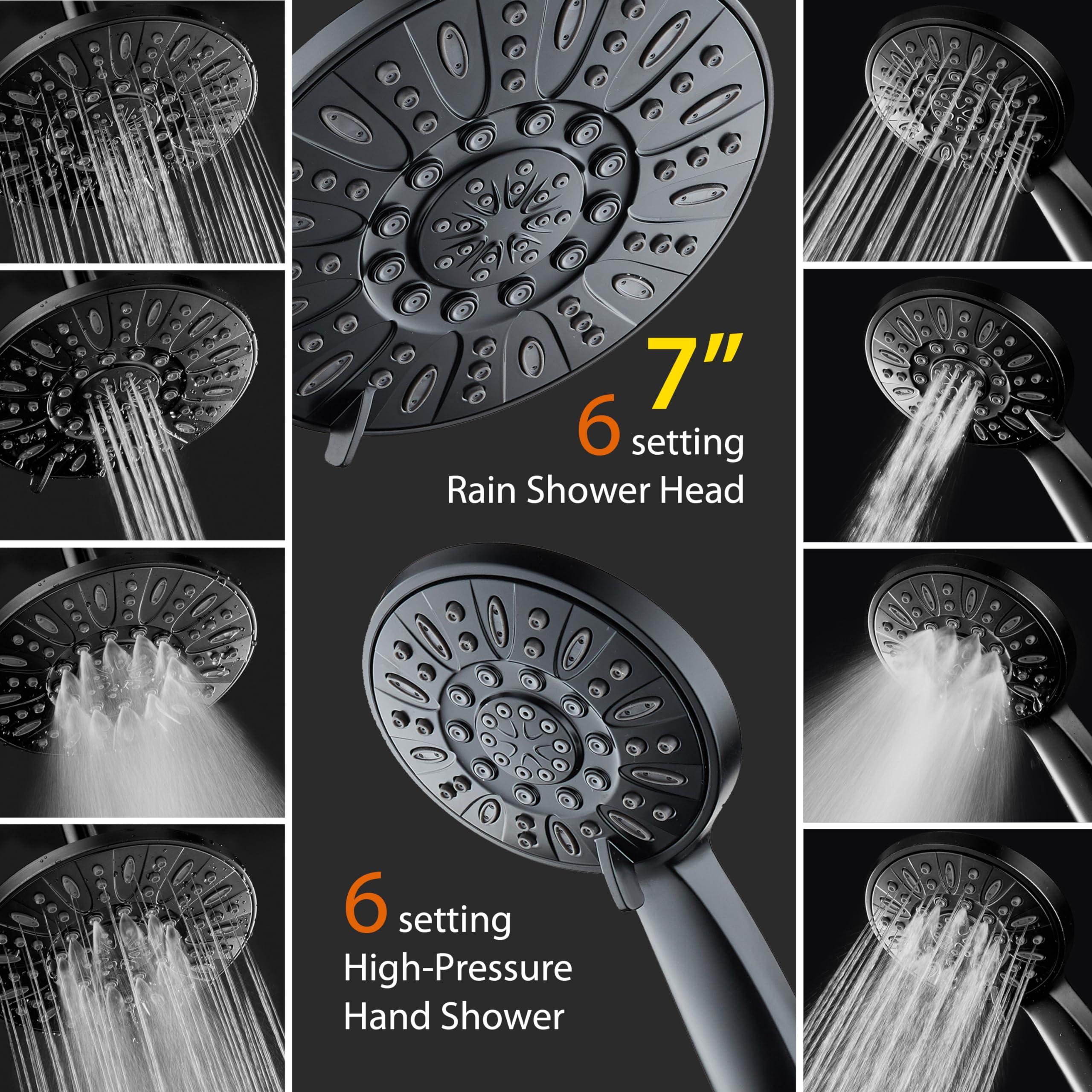 AquaDance 7" Premium High Pressure 3-Way Rainfall Combo for The Best of Both Worlds - Enjoy Luxurious Rain Showerhead and 6-Setting Hand Held Shower Separately or Together - Matte Black Finish - Image 3