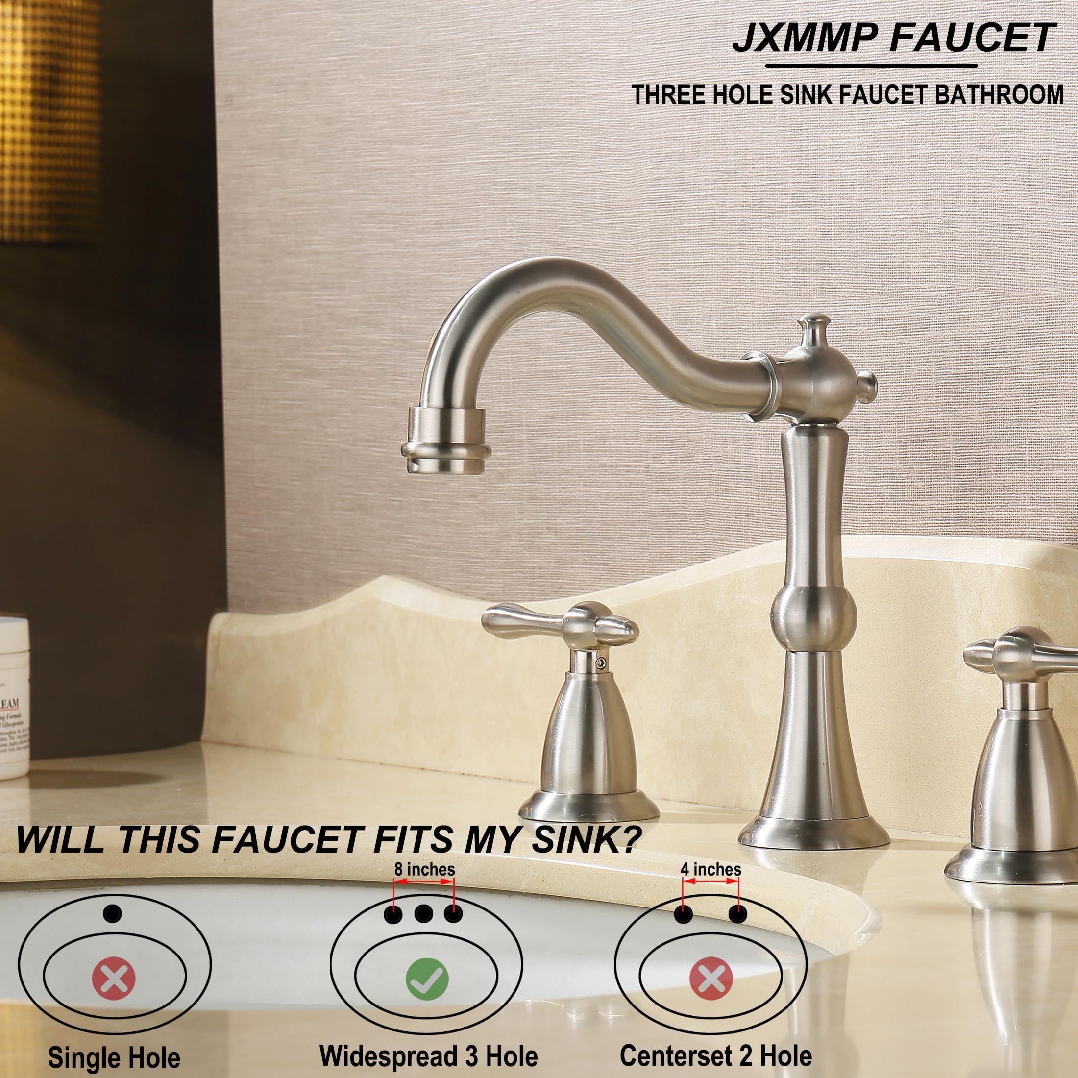 JXMMP Brushed Nickel 3 Hole Bathroom Faucet, Widespread Antique Bathroom Sink Faucet with Pop Up Drain and cUPC Supply Hose, Modern 2 Handle Modern Brushed Sink Faucet Bathroom JXM3073BN - Image 6