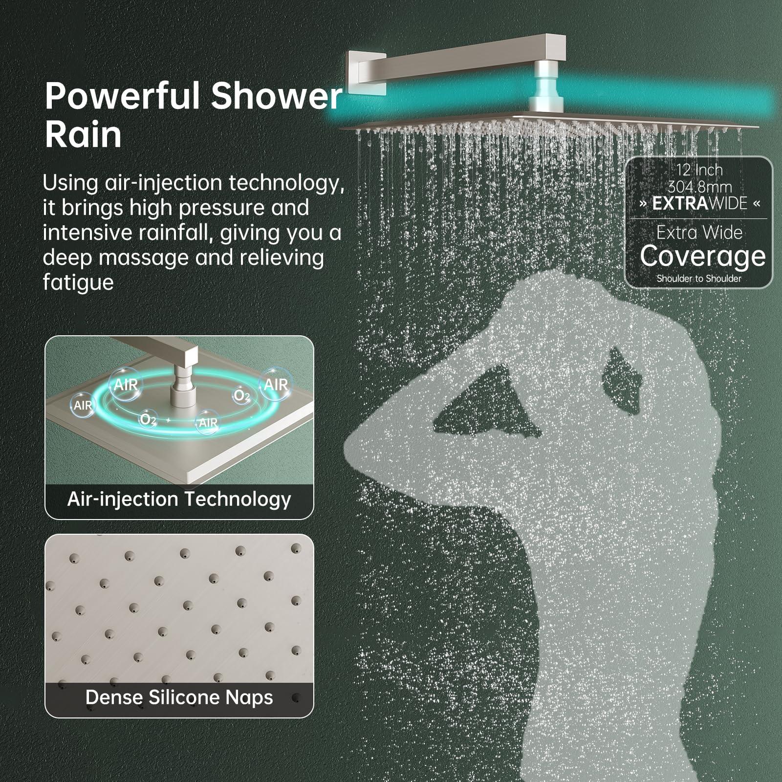 Hoimpro 12 Inch Square Rain Shower Head, Large Waterfall Rainfall Showerhead, High Pressure Stainless Steel Rainhead, 1/16'' Ultra-Thin Water Saving Design with Silicone Nozzle, Brushed Nickel - Image 3