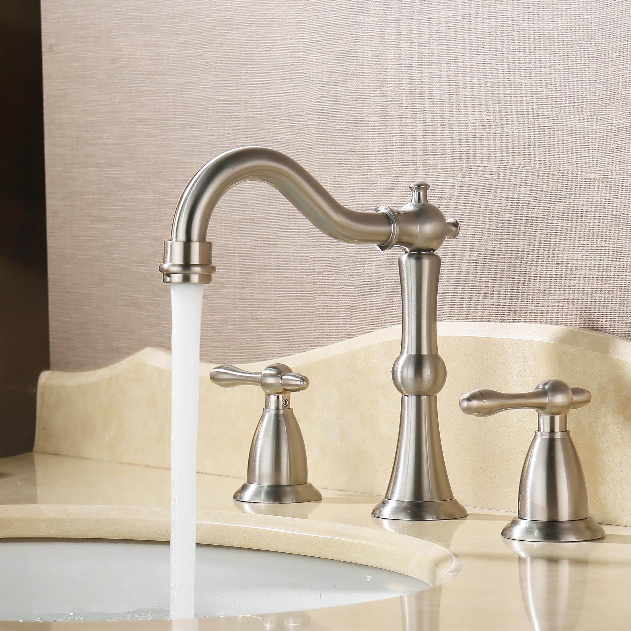 JXMMP Brushed Nickel 3 Hole Bathroom Faucet, Widespread Antique Bathroom Sink Faucet with Pop Up Drain and cUPC Supply Hose, Modern 2 Handle Modern Brushed Sink Faucet Bathroom JXM3073BN - Image 2