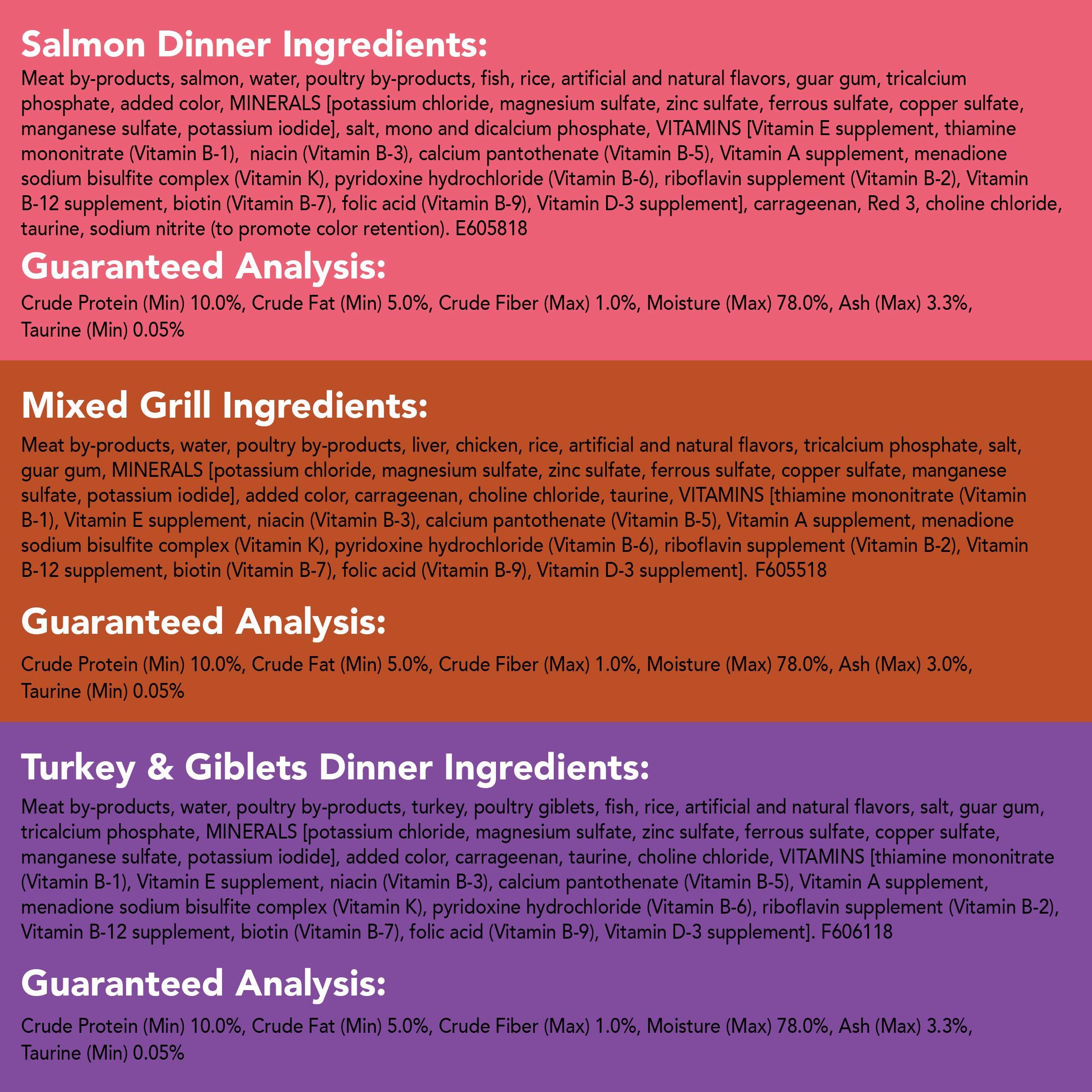 Purina Friskies Wet Cat Food Pate Variety Pack Salmon Dinner, Turkey and Giblets Dinner and Mixed Grill - (2 Packs of 12) 5.5 oz. Cans - Image 7