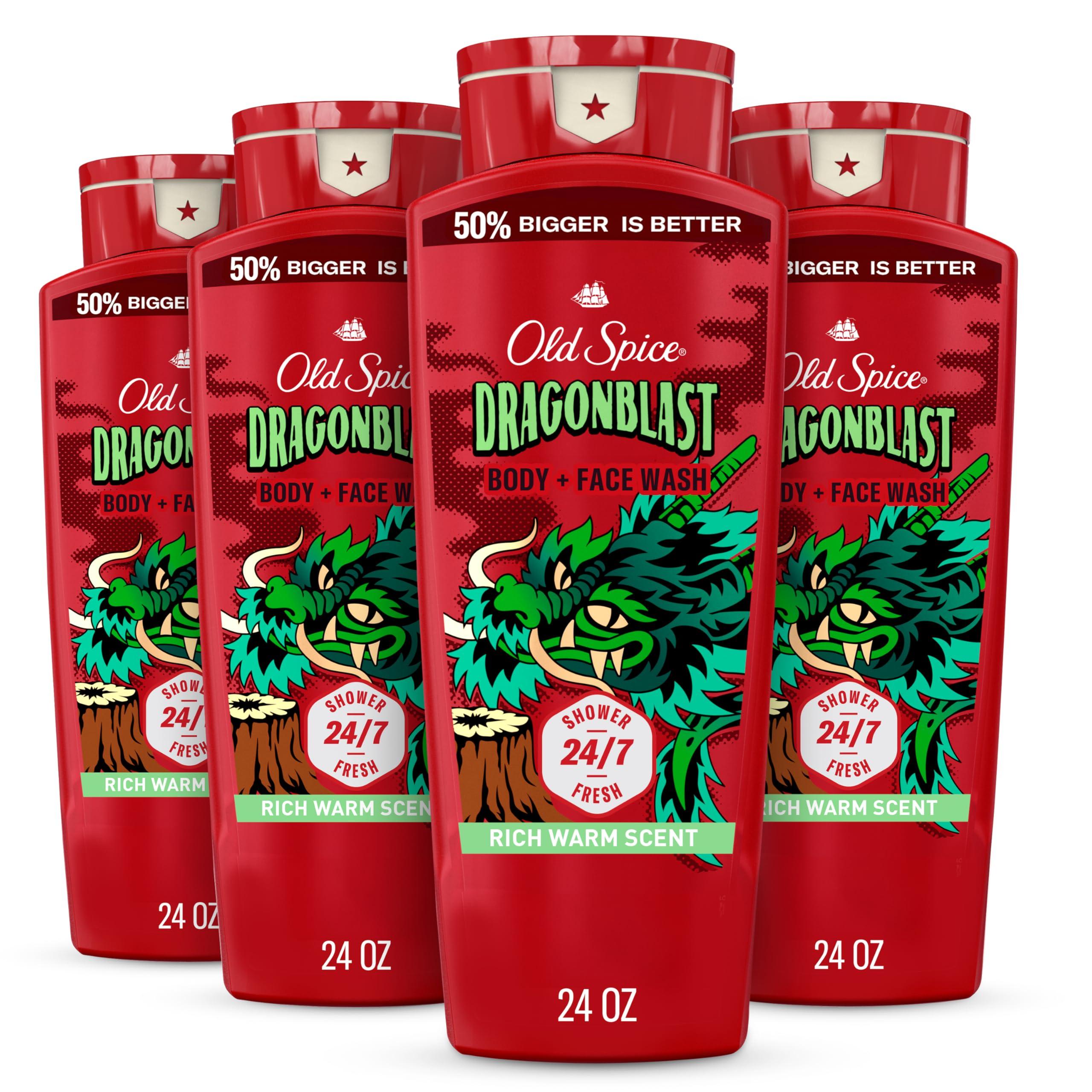 Old Spice Cleansing Body Wash for Men, 3X Defense, 24/7 Shower Fresh with Lasting Scent, 2-in-1 Body & Face Wash, Dragonblast Scent, 24 oz (Pack of 4)
