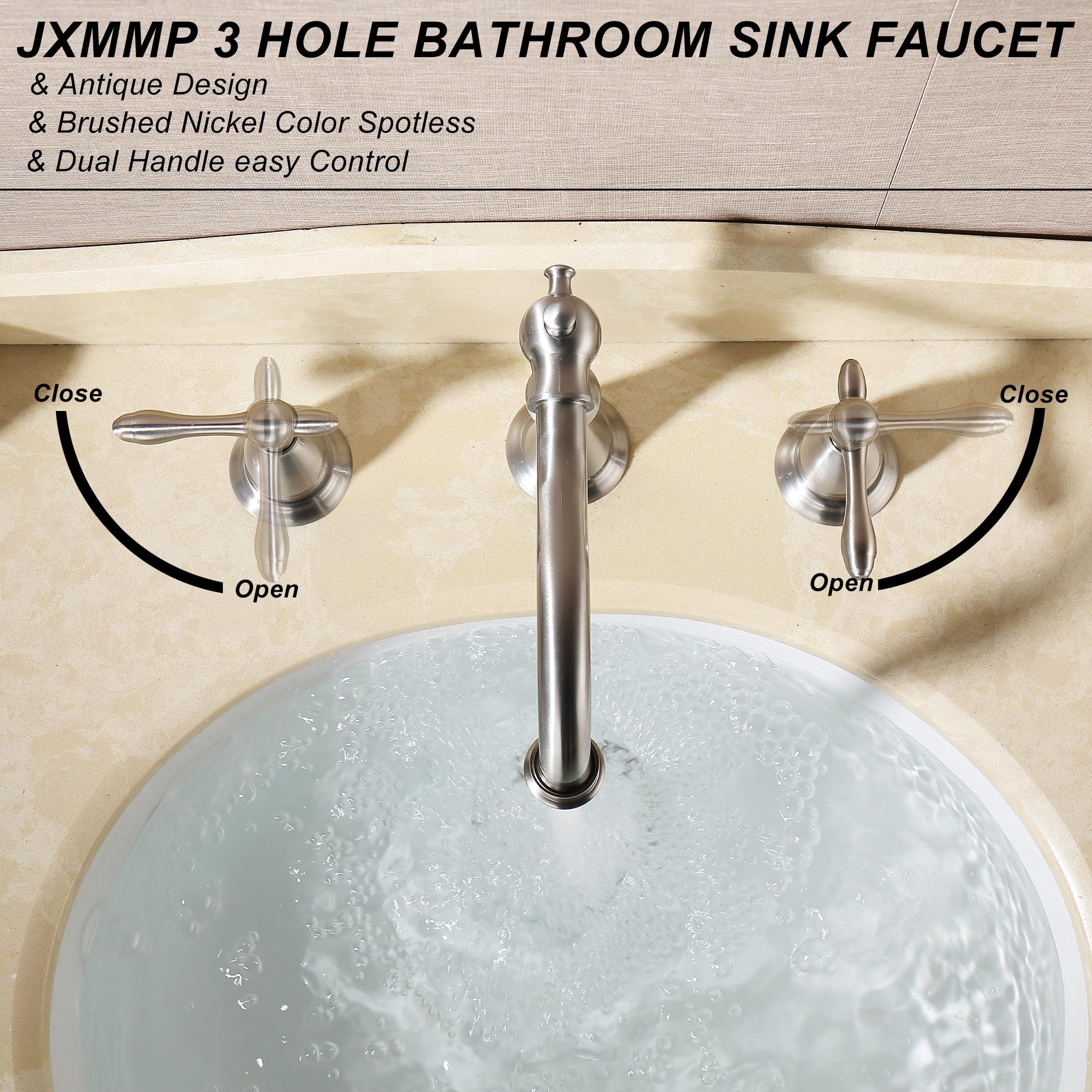 JXMMP Brushed Nickel 3 Hole Bathroom Faucet, Widespread Antique Bathroom Sink Faucet with Pop Up Drain and cUPC Supply Hose, Modern 2 Handle Modern Brushed Sink Faucet Bathroom JXM3073BN - Image 4