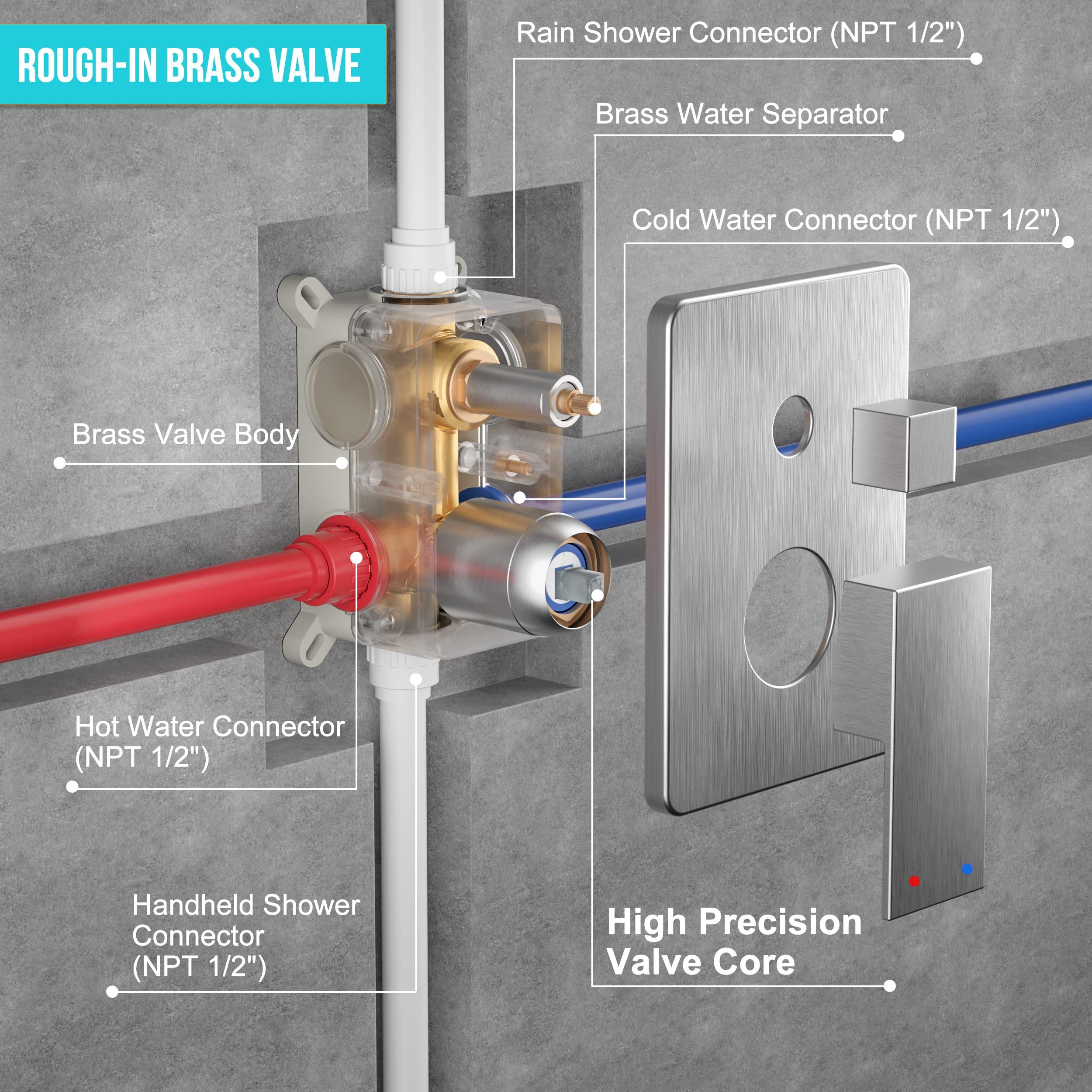 Alesco Shower System, Brushed Nickel Shower Faucet Set with 10-Inch High-Pressure Rainfall Showerheads and Handheld Spray combo, Showerfixture Include Valve and Trim Kit, Brushed Nickel - Image 7