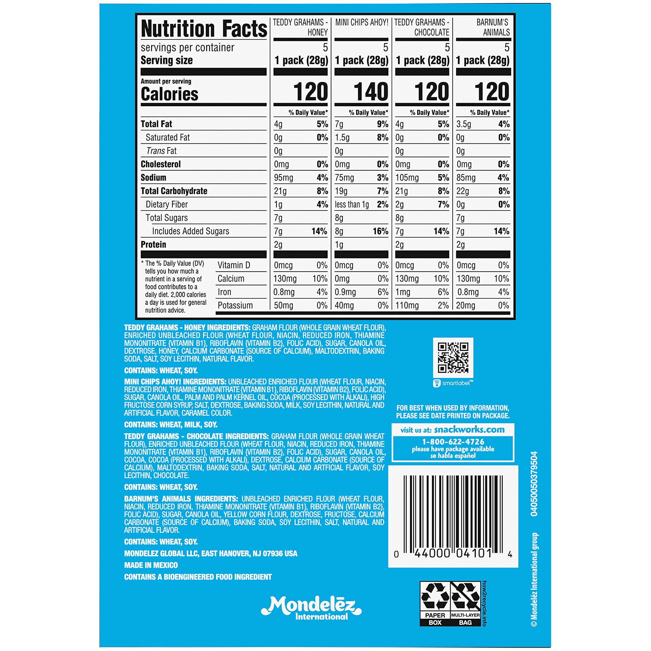 Nabisco Fun Shapes Variety Pack, Barnum's Animal Crackers, Teddy Grahams and CHIPS AHOY! Cookies, 20 Snack Packs - Image 7