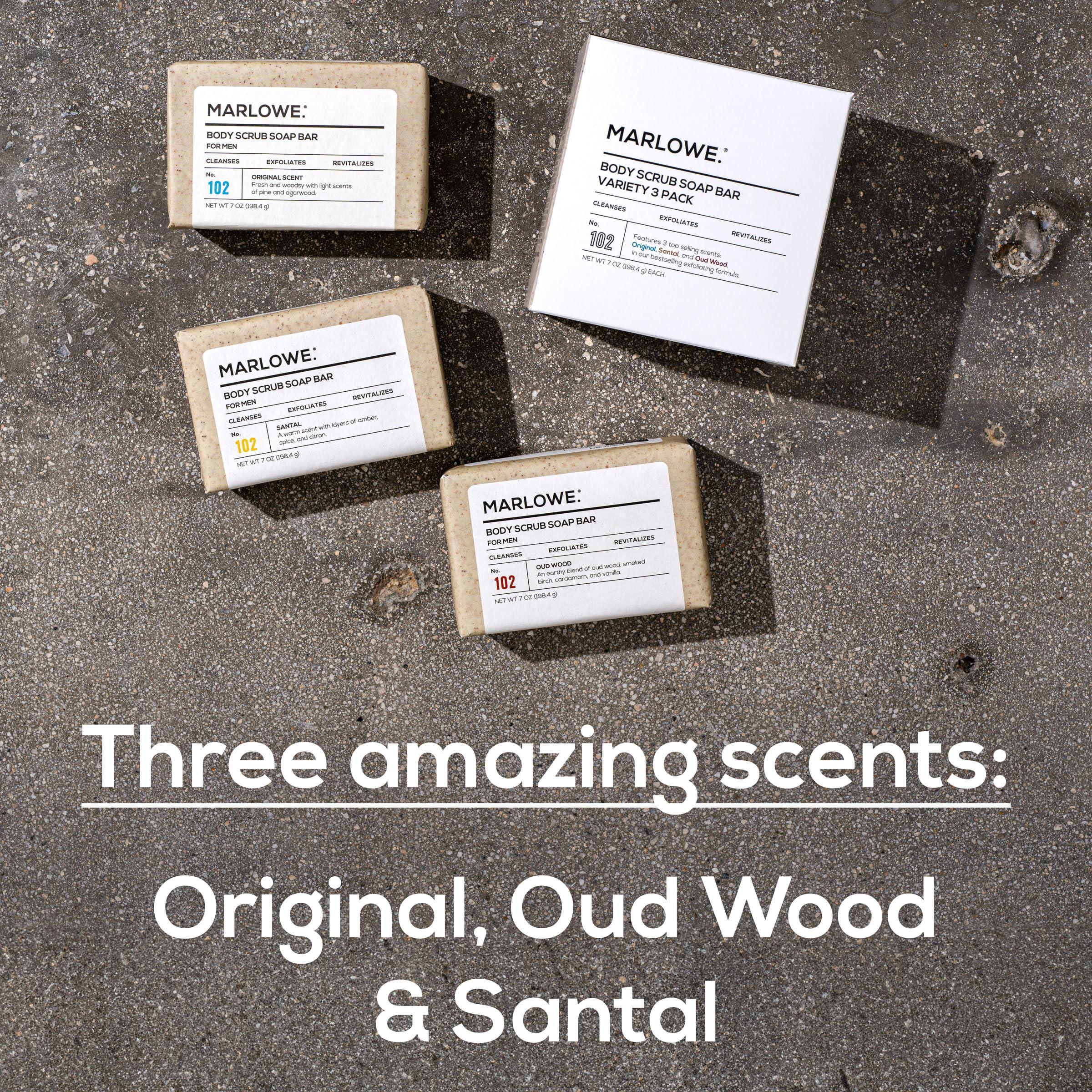 MARLOWE. No. 102 Men's Body Scrub Soap 7oz (Variety Trio) Best Exfoliating Body Soap Bars for Men, Made with Natural Ingredients, Green Tea Extract, Features 3 Amazing Scents - Image 3